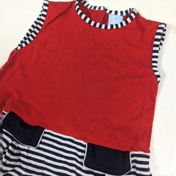 Bella Bliss Dress Girl Sz 5 Red Navy Stripe Shift Sleeveless Boutique Drop Waist - Picture 2 of 6